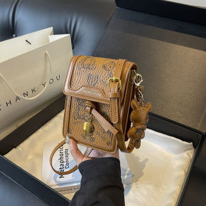 Summer 2025 Mini Vertical Mobile Phone Bag Casual Floral Print Single Shoulder Crossbody Bag Coin Purse Versatile High-End Feeling