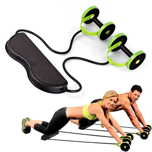 (DWR2) Double Wheel AB Roller With Elastic Rubber Rope Peralatan Kecergasan Roda Berganda
