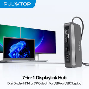 PULWTOP DisplayLink Docking Station with HDMI&DP USB A 2.0 Ethernet Docking Station Dual 4K 60Hz Display for MacBook/Windows