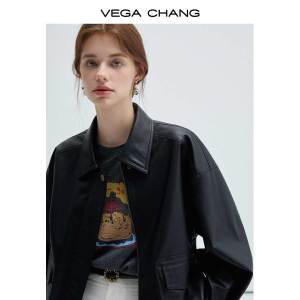 VEGA CHANG | Áo Khoác Da Nữ Ngắn Retro Thời Trang Mùa Xuân