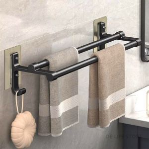 Aluminium Grey Bathroom Double Towel Rack Toilet Shelf Bathroom Organizer Wall Mount No Drilling Mount Bathroom Rack