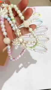 Kekinian Korean Fashion Strap Tali Gantungan Hp Manik Lucu Gantungan Ponsel Handphone Rantai Mutiara Kristal Swarovski Pita Ribbon Korea Viral Universal