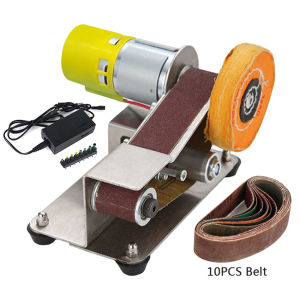 Mini Electric Abrasive Belt Grinding Machine DIY Polishing Grinding Machine Blade Grinding Machine Multifunctional Grinding Machine 10PCS Belt