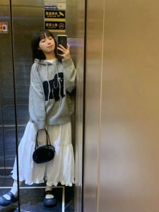 Váy Dài Chữ a Màu Trắng Xếp Nếp Thiết Kế Mới Mùa Xuân Thu Phong Cách Nhật Bản Cho Nữ Váy Midi Cotton Cạp Cao Đa Năng