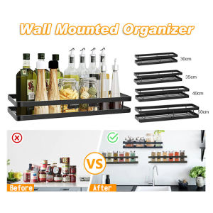 4 Sizes Kitchen Wall Mounted Shelf Rack Spice Storage Rack Hanging Organizer No Punching Required Storage Seasoning Rack Bathroom Space Saving Wall Mounted Basket