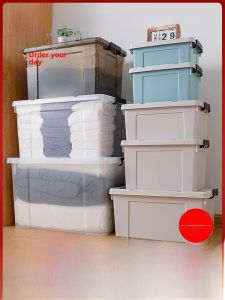 Large Home Use Plastic Storage Box with Handle Transparent Right Angle Storage Case Organizer Cover Hand Carry Box for Bedroom