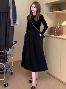 Váy Dài Chữ a Màu Đen Thanh Lịch Cho Nữ Mùa Thu 2025 Váy Dài Chữ a Phong Cách Pháp Thời Trang Đầu Thu Mới Về