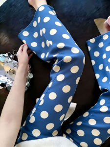 WUQINGWUCAI | Elegant Blue Polka Dot Flared Pants Slimming Stylish Versatile