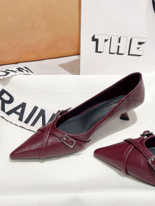 Comfortable Elegant Ladies Pointed Toe High Heels Red Single Shoes Vintage Style Fashionable Slip-On Shoes for Young Women