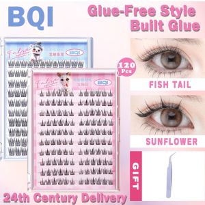 120-100 Cluster Bqi False Eyelashes Glue Free Self Adhesive Idol Lashes Natural Waterproof Reusable
