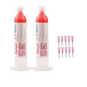 2pcs 30ml/38g Red Glue Epoxy Resin Adhesives for BGA Chip Resistors Capacitors IC Chips SMT SMD Repair with 10pcs Needles