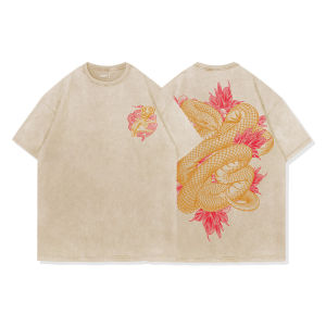 เสื้อยืดแขนสั้นผ้าฝ้ายแท้หลวมๆ ลายดอกไม้ ทรงหลวมๆ สำหรับผู้ชาย ฤดูใบไม้ผลิ 2025 แบรนด์ TEE7 วัสดุผ้าฝ้าย