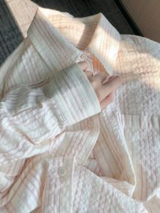 Elegant Pink Striped Long Sleeve Polo Collar Womens Shirt Spring Autumn New Design Korean Style Loose Fit Commute Wear