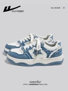 Womens Thick Bottom Star Embroidery Casual Sneakers Original Design Fashionable Autumn Season Low Top Cross Laced Shoes