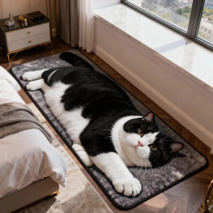 VIKAMA 3D Printed Cute Cat Long Runner Rug Non Slip Animal Floor Mat Bedroom Bedside Rug Creative Home Indoor Decor Carpet