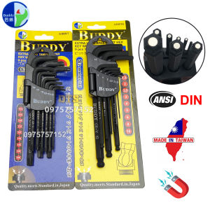 Bộ 9 cây lục giác bi bộ hoa thị đa năng Nhật Bản BUDDY có nam châm chìa lục giác bông mai có lỗ âm thép S2 cao cấp siêu cứng bộ khoá lục giác chìm bộ bông hoa thị bo luc giac van bulong ốc vít