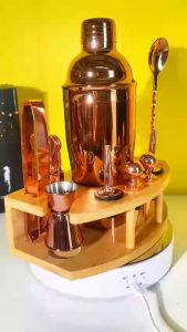 Bộ 12 món inox pha chế shaker trà sữa cocktail cao cấp ( Có kèm đế gỗ ) - T0505