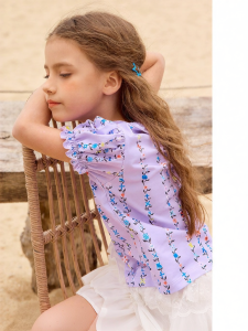 PPTOWN | Ruffled Collar Cap Sleeve Summer Girls Top