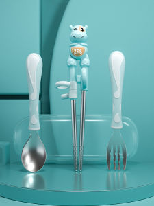 Childrens Stainless Steel Chopsticks Training Set Two Sections for 3 6 Year Old Babies Learning Chopsticks Home Use Cartoon Design