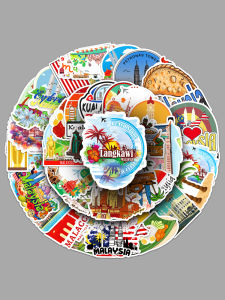 Creative DIY Waterproof Malaysia Scenery Guka Skateboard Sticker Set 50 Pieces Decorative Paper Crafts Business Supplies