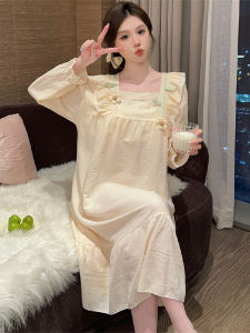 Plus Size Nightdress Womens Spring and Autumn 100.00kg Chubby Girl Pregnant Women Can Wear outside with Chest Pad Pajamas Home Wear plus Size