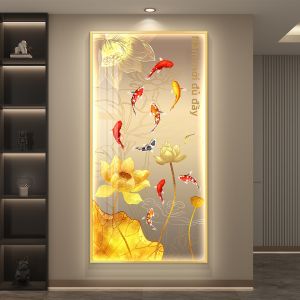 Trang Trí Cổng Vào: Tranh Cá Chép 9 Con Hiện Đại Sang Trọng LED