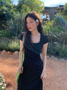 Mixd | Black Square Neck Flowered Summer Dress