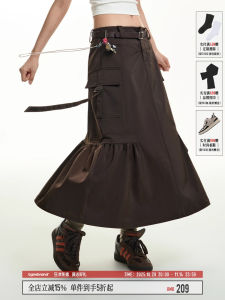 TGNS Trendy Brand Workwear Pleated Skirt Womens Autumn American Loose Slimming Midi A-Line Mini Skirt Casual Polyester Fiber