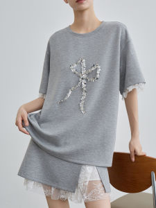 Lace and Sequin Decorated T-shirt Set