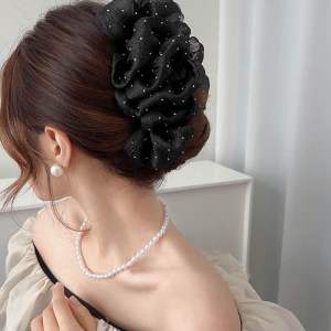 Kẹp tóc nơ voan bồng bềnh size to 13cm kẹp tóc tiểu thư chấm bi vải voan lưới cho nữ