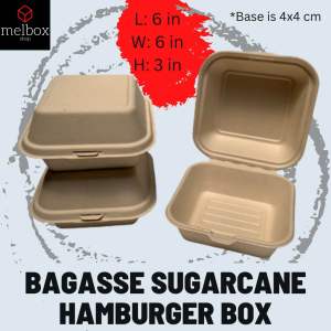 [10 pcs or 50 pcs] Bagasse Sugarcane Hamburger Burger Bento Cake Box Disposable