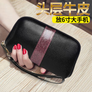 Large Capacity Leather Handbag Womens Clutch Bag Casual Cowhide Handbag Versatile Youth Fashion Zipper Closure Pure Color