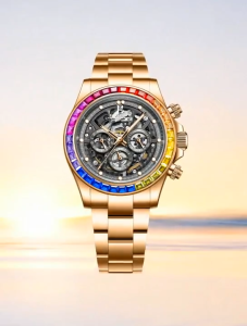 BONEST GATTI Men Automatic Mechanical Watch Rainbow Bezel Skeleton Chronograph Prism Engine Racing Series 41mm Dial Luminous Daily Waterproof Luxury Wristwatch Gift For Boyfriend