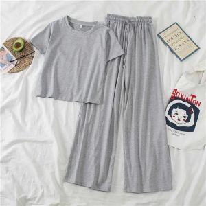 Spring Summer New Style Korean Version Slimming Casual Sports Wear Womens Top Wide Leg Pants Student Two Piece Set Trendy