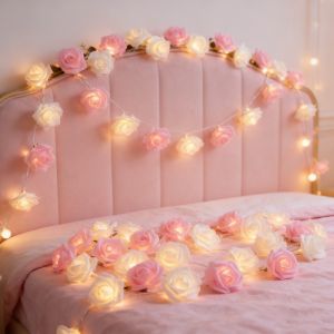 3M 20LEDs Festoon Rose Flower String Light Wedding Fairy Battery Garland Lights for Party Mothers Day Home Bedroom Decoration