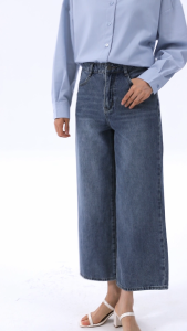 HFA Womens Wide Leg Mid-Waisted Ankle Length Denim Jeans