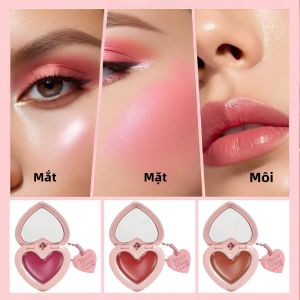 Son Kem Má Hồng Hình Trái Tim Tạo Khối Môi Và Má Lâu Trôi Chống Nước Mềm Mịn Tự Nhiên Chiết Xuất Từ Thực Vật Có Gương