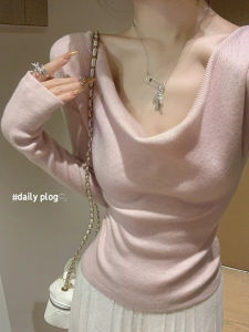 Áo Len Dệt Kim Cổ Chữ V Dài Tay Màu Hồng Cho Nữ Mùa Thu Đông Thường Ngày Dáng Ôm Vừa Vặn Chất Liệu Khác Kiểu Dáng Đơn Giản