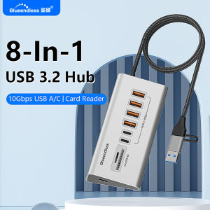 Blueendless | Blueendless Aluminium USB3.2 Gen2 10Gbps HUB with TF/SD Card Reader USB-C/USB A Hub 5-In-1 8 in 1 for PC Computer Laptop macbook