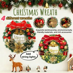 Christmas Wreath Original Encryption High Quality Artificial Garland Christmas Wreath With Lights Ribbon Pinecones Handmade Gift Xmas Decor Wreath Door Decoration Christmas Decoration Set For Home Pendant Assembly Scene Layout Christmas Tree Vine Wreath