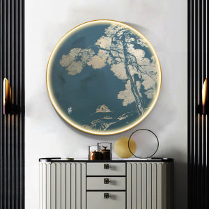 New Chinese Style Decorative Painting LED Lighted round Entrance Wall Art Living Room Sofa Background Decorative Painting