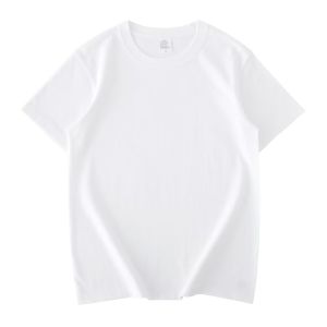 Pure Cotton Short Sleeve T-shirt 320g Heavy Duty Round Neck Wide Loose Fit Summer Casual Tops for Youth in Grey