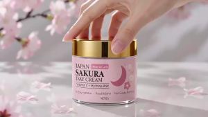 Japan Sakura Day Cream. Vitamin C Niacinamide Collagen Hyaluronic Acid Glycerin. All-Day Hydration Radiance. Non-Greasy. 60g.