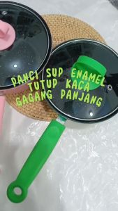 Panci Sup Enamel Dengan Gagang dan Tutup Kaca ANTI LENGKET 18CM 20CM