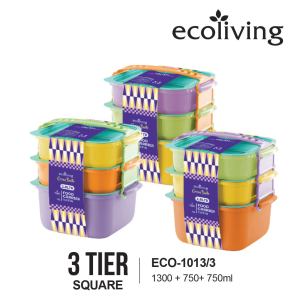 ECO LIVING 2/3 Tier Square Bento Lunch Box Food Carrier Bekas Makanan BPA Free ECO-1013/2 ECO-1013/3