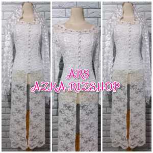 set kebaya brukat pengantin kebaya brukat kerah sabrina + slendang mutiara