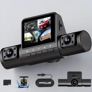 Camera Hành Trình Ô Tô Full HD 1080P Với 4 Ống Kính Góc Rộng Màn Hình IPS Tầm Nhìn Ban Đêm Cảm Biến G Ghi Hình Vòng Lặp Để Đảm Bảo An Toàn Cho Xe.