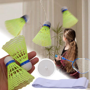 3 Sets Portable Luminous Badminton Trainer Indoor Outdoor Elastic Swing Badminton Self Practice Practice Rebound Badminton Professional Shuttlecock Supplies