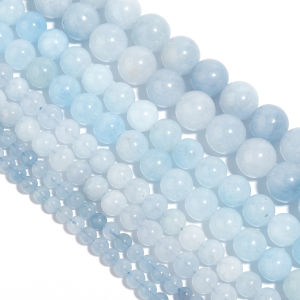1strand/lot Natural Aquamarines Stone Beads Blue Round Loose Spacer Beads For DIY Jewelry Making Bracelet Necklace Accessories