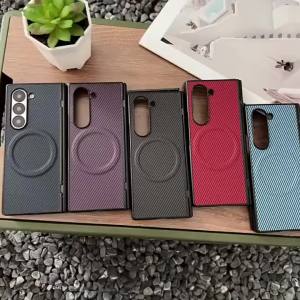 High End Carbon Fiber PU Hinge For MagSafe Phone Case For Samsung Galaxy Z Fold 8 Ultra 7 6 5 4 Magnetic Wireless Charging Cover
